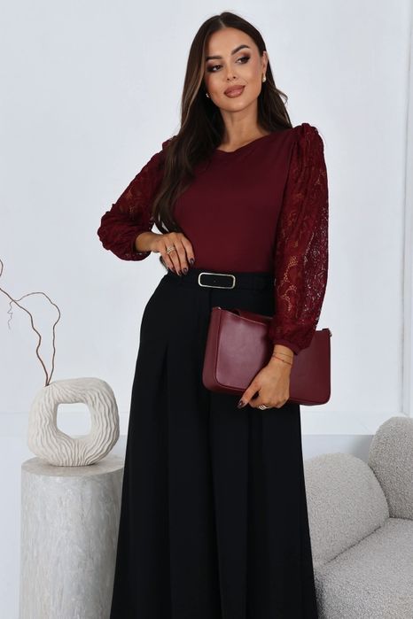 Elegancka bluzka damska koszula bordo hit viral style new hot koronka