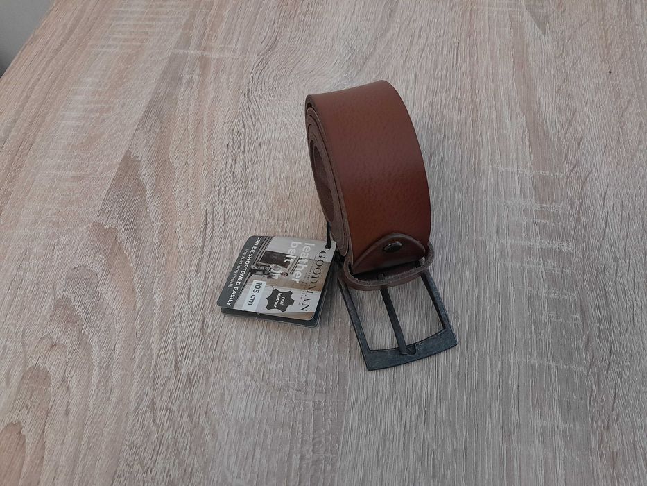 Nowy solidny męski pasek/Naturalna skóra/jasno brązowy/105 cm/regul.