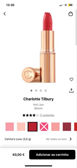 Batom Charlotte Tilbury Hot Lips Carina’s Love – PORTES INCLUÍDOS