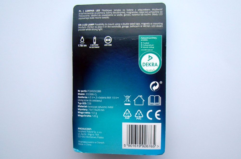 Lampka LED na magnes rzep baterie garaż warsztat