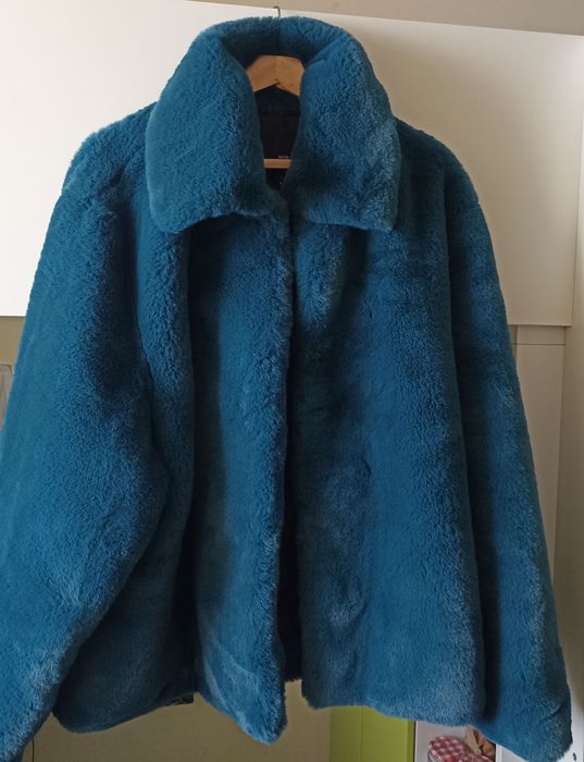 casaco pelúcia azul petróleo xxl - novo!