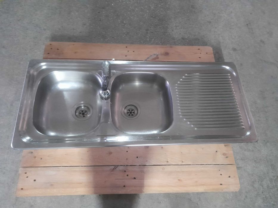 Lava-louça duas cubas e escorredor 116 x 50 x 15.5 cm prateado