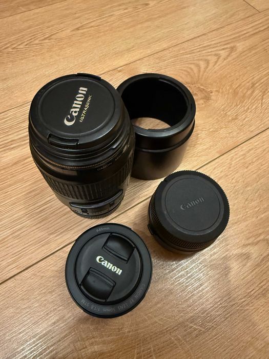 Obiektyw Canon EF-100 2.8 USM Macro + EF-50 1.8 STM + Adapter Canon EF-EOS R