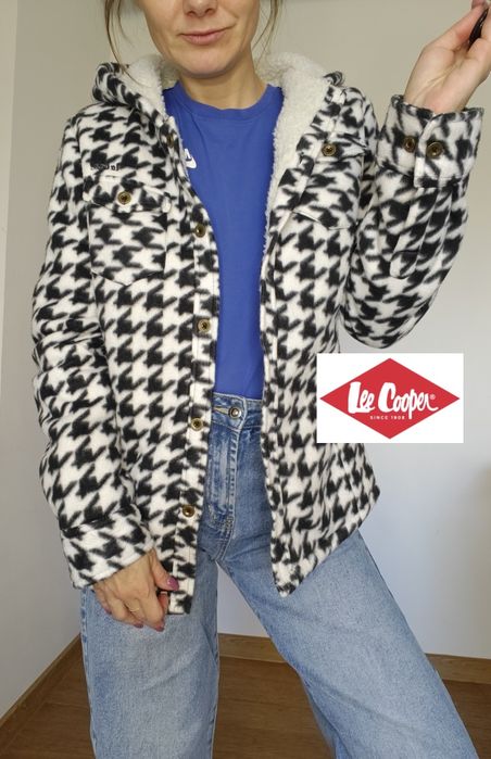 Kurtka Lee Cooper shacket kaptur koszulowa pepitka kożuch