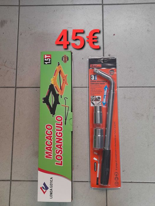 Kit macaco e chave rodas extensível, troca da roda pneu suplente