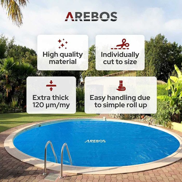 AREBOS Osłona przeciwsłoneczna basenu | Ø 3,05 m niebieska