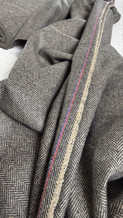 OKAZJA! Tkanina wełniana, jodełka, brąz, na metry, kupon