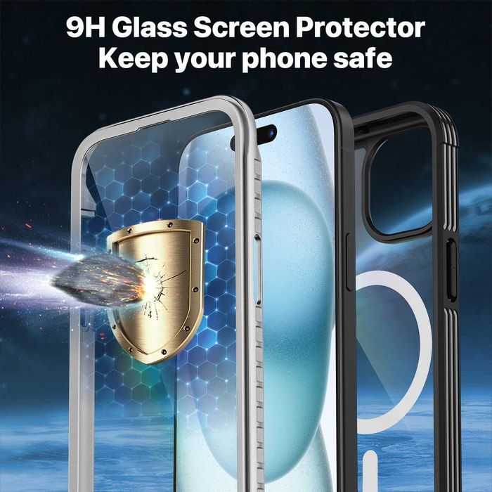 CENHUFO iPhone 15 PLUS pancerne etui magsafe 360 + 2X szkło na aparat