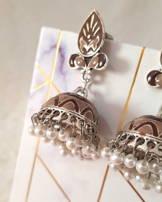 Kolczyki dzwonki jhumki orient brąz brązowe boho hippie etno folk