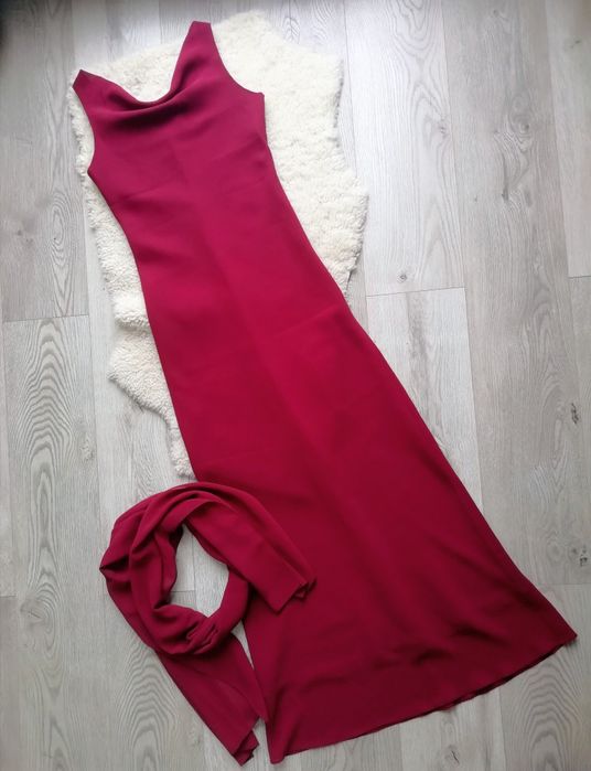 Bordowa sukienka maxi wieczorowa imprezowa weselna Sara 36 S