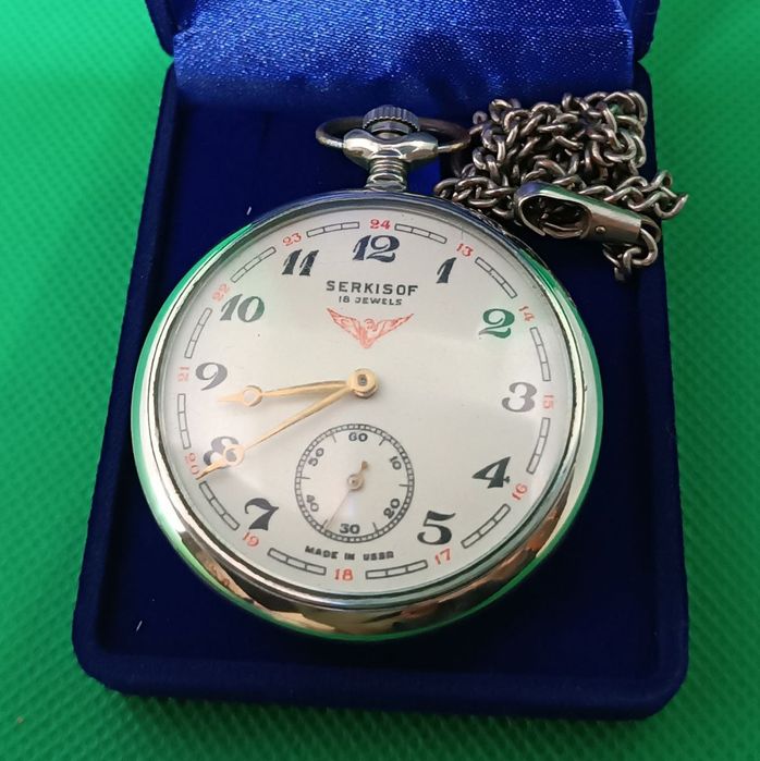 Часы  карманные Молния (Паровоз)в футляре с родной цепочкой Serkisof