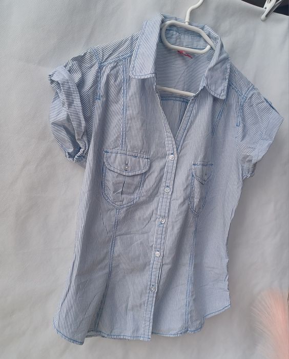 Koszula basic biała niebieska paski H&M 36 S XS must have
