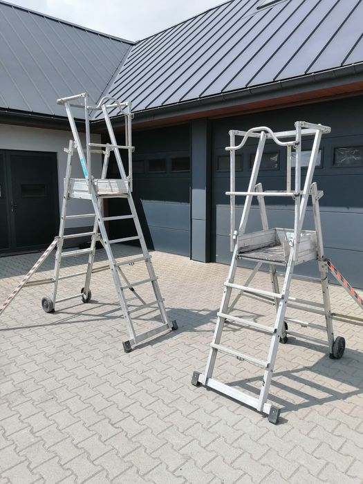 Drabina aluminiowa Zagres, podest roboczy, zasięg roboczy do 3,8m.