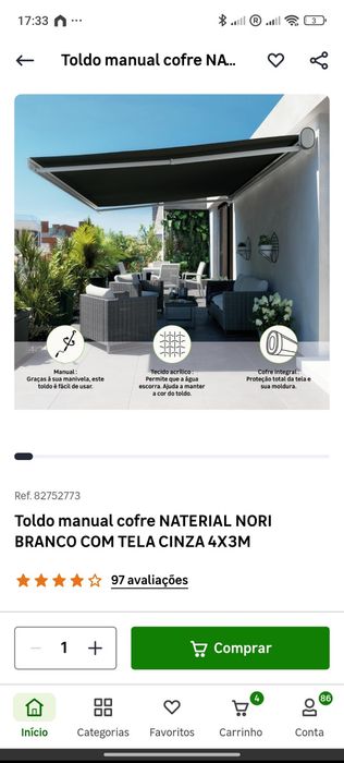 Toldo manual cofre NATERIAL Nori  4x3 Novo