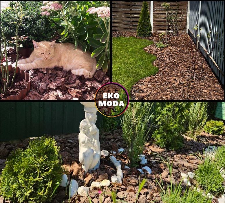 Соснова кора ВЕЛИКА 6–13 см, (є агроволокно, садовий інструмент)