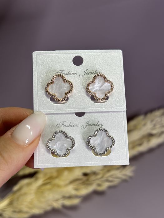 Сережки , серьги, медзолото, клевер,конюшина, трендові прикраси,сталь