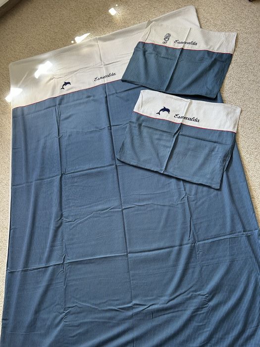 Pościel marynistyczna bawelniana biel granat niebieski morska 190x 130