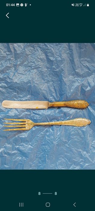 Stare sztućce 2 sztuki nóż i widelec KLOMAN ALPACCA HROM