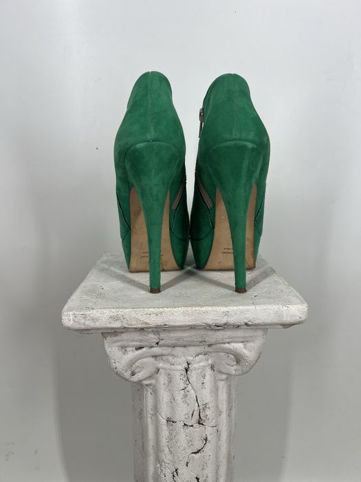 Zielone botki zamszowe na platformie high heels