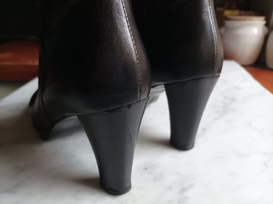 Premium Apia włoskie skórzane botki kozaki obcas klamra na obcasie