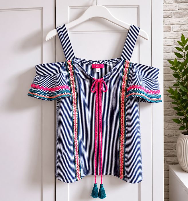 Bluzka hiszpanka boho hafty paski M