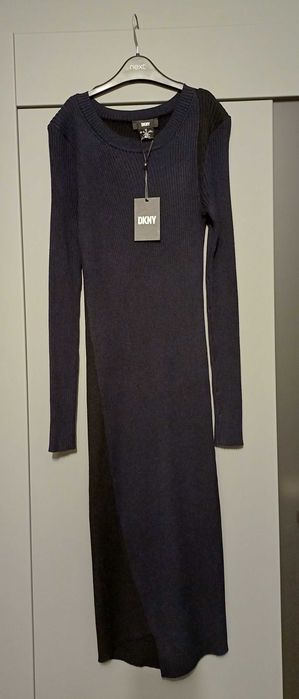 Nowa asymetryczna sukienka DKNY roz. XS, czarno-granatowa