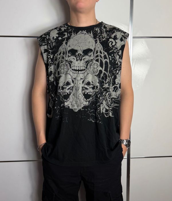 Koszulka Affliction W Czaszki Vintage Y2K Japan Style Skulls
