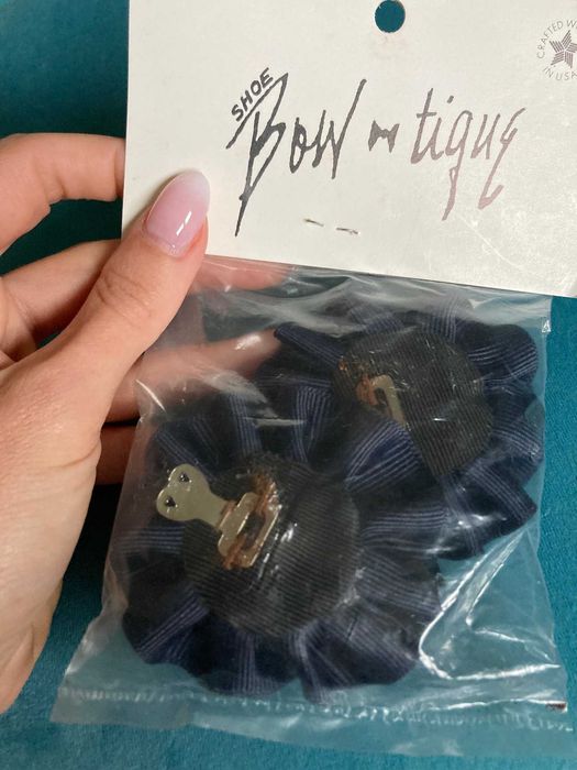 Nowe czarne klipsy do butów kwiaty Shoe Bow USA vintage