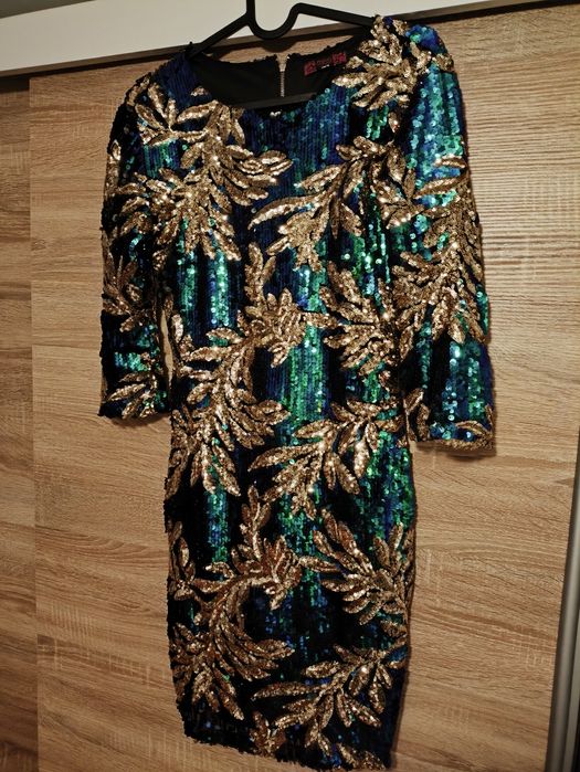 Sukienka Missi London s cekiny karnawał zielona Sylwester piękna