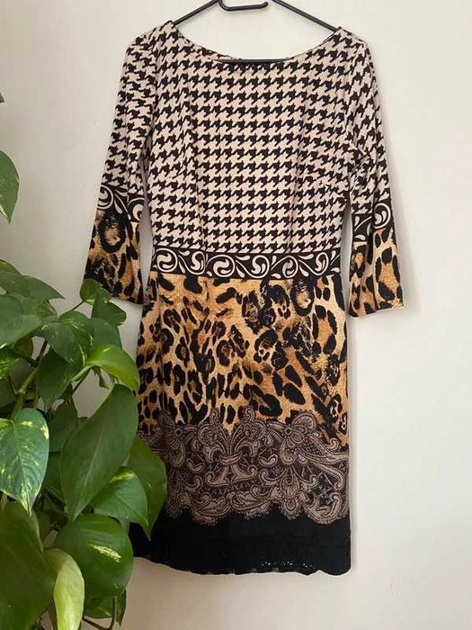 Leopard knit pencil dress elegant chic | dzianinowa sukienka kratka 42