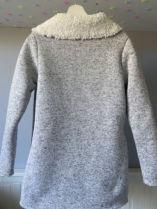 bluza rozpinana kożuch szary, długi sweter
