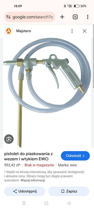 Pistolet do piaskowania z wężem