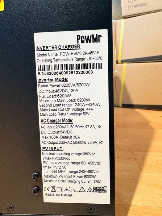 PowMr 6.2квт Гибридный солнечный инвертор 6.2kw 6200вт 48v 48в
