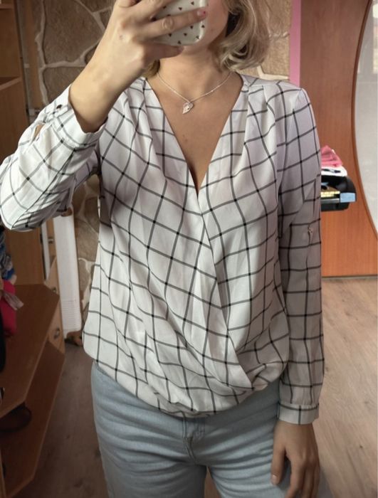 Biała elegancka koszula w kratkę Mohito 36 S