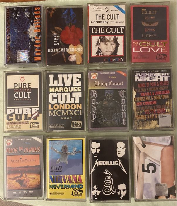 Zestaw dwunastu kaset magnetofonowych zagraniczny rock