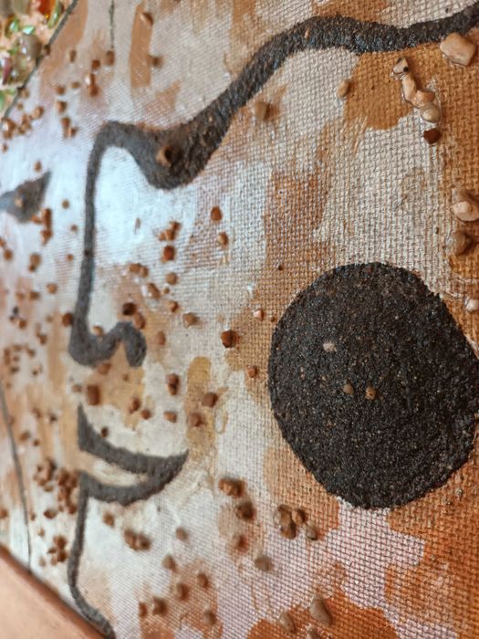 O Homem e a Terra. Tinta celulosa e sintética sobre platex, 105x77 cm