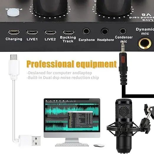 Мікрофон + Навушники Professional Condenser Microphone Sound CardSet зі звуковою картою