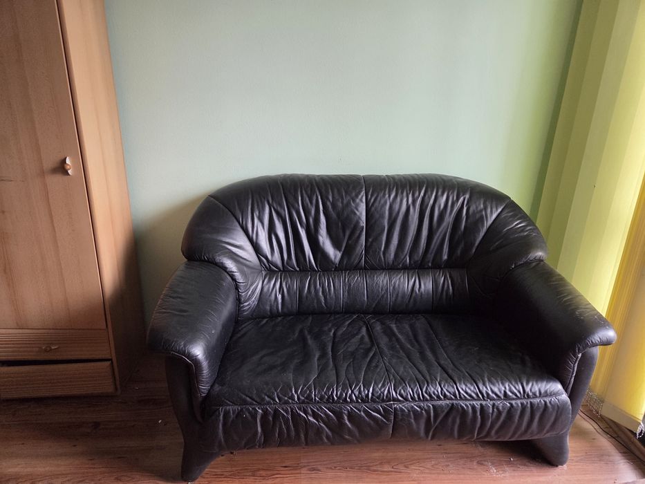 Sofa  skórzana czarna nie rozkładana