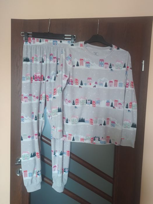 Piżama welurowa komplet bluza spodnie elastyczna XS 34 świąteczna