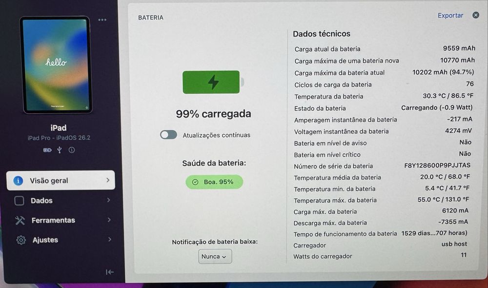 iPad Pro 256GB 12.9” de 5a geração+Smartfolio+peliculas em vidro temperado