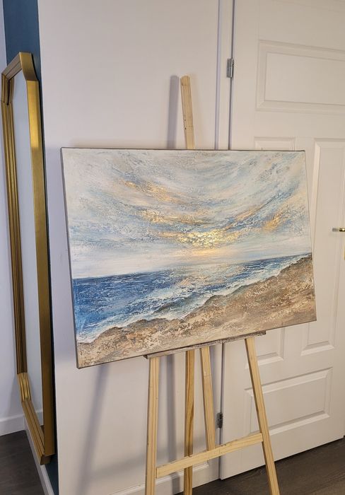 Ręcznie malowany obraz strukturalny morska abstrakcja morze niebo