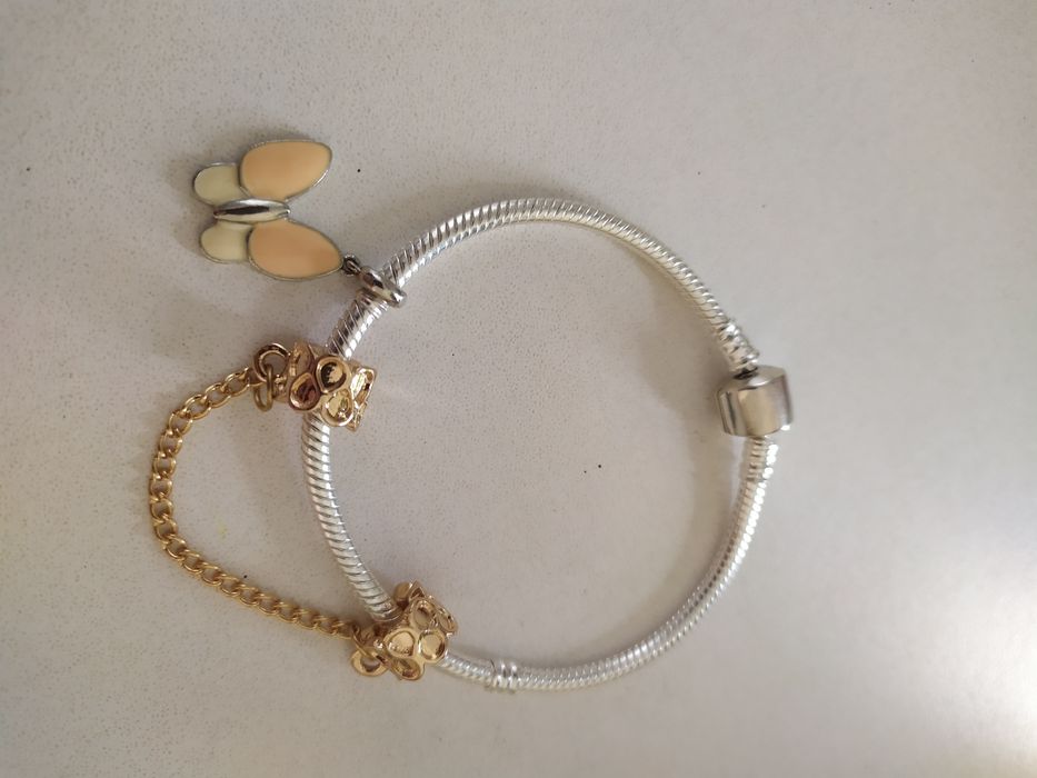 Bransoletka + 2 charmsy do Pandora Moments komplet żółw motyl łańcuch