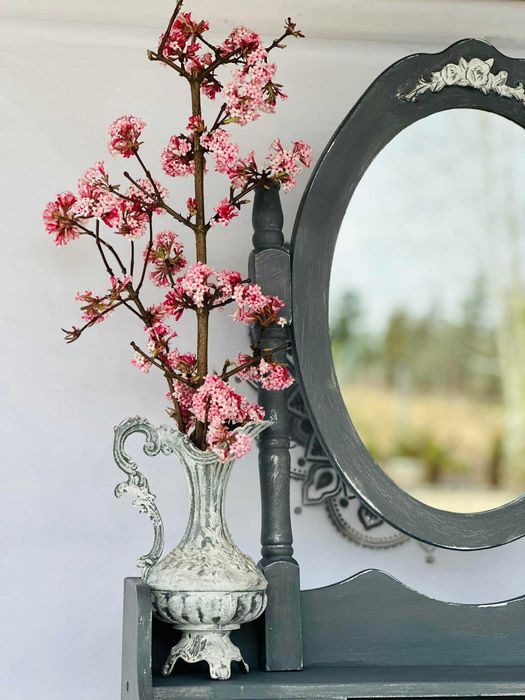 Toaletka z lusterkiem, szara, GRATIS stołek