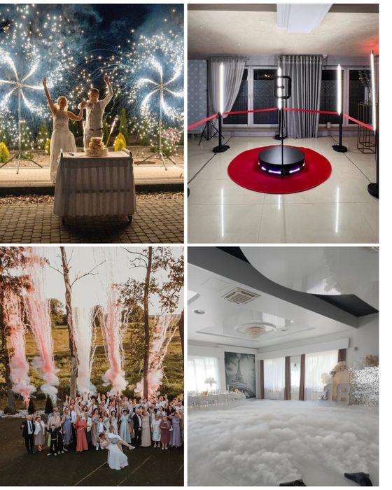 Fotobudka 360/Wiatraki Fontanny Iskier/Miny Dymne/Ciężki Dym/Biały Miś