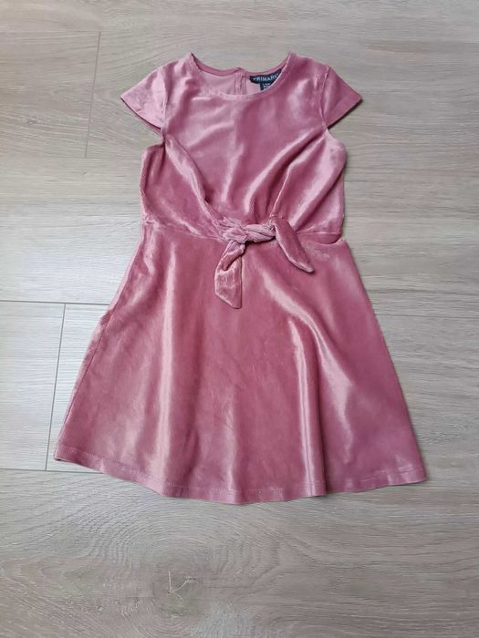 Sukienka brudny róż półrękawki prążek kokarda 'Primark' 104