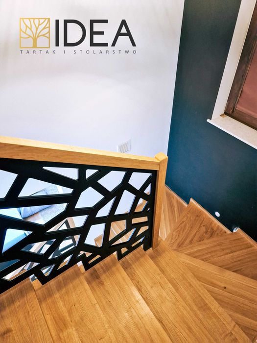 balustrada ażurowa, schody drewniane projekt montaż poręcz barierka