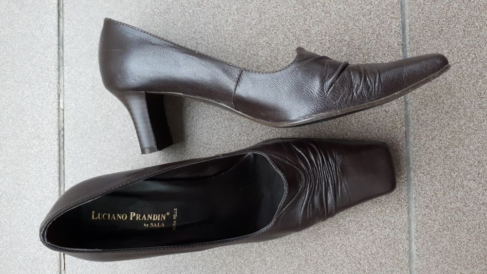 Skórzane buty na obcasie VERA PELLE 37 brązowe