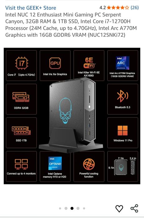 Игровой ПК Комп'ютер Nuc  i7 DDR4 32GB RAM 1TB SSD M.2 Windows 11 Pro
