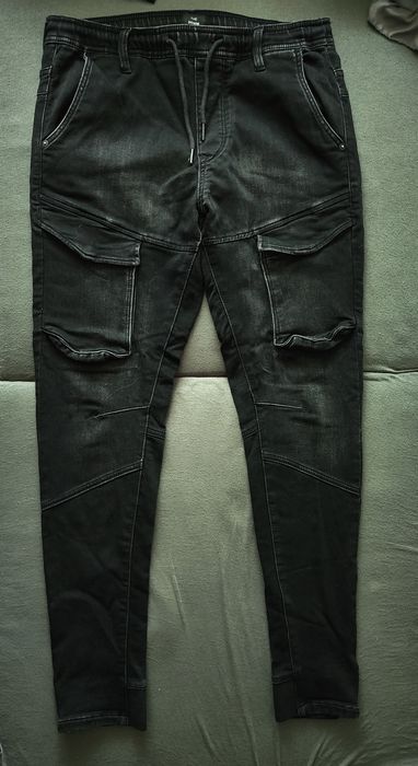 Czarne Jeansy Joggery Cargo [S]