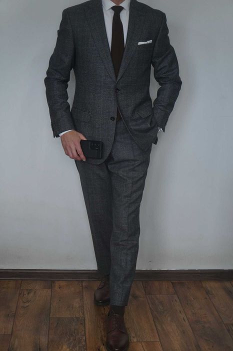 Garnitur męski Bytom szary grafit krata zignone 100% wełna elegancki 182/100/88